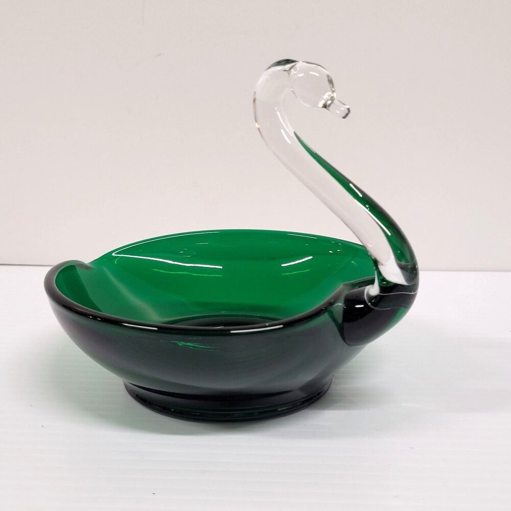Vintage Green Swan Duncan Miller Viking Glass Candy Trinket Dish 6'' Holiday